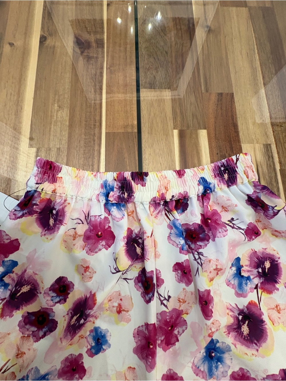 Sz S Printed Floral High Rise Wide-Leg Pull-On Pants w Pockets, White Pink Blue - Picture 16 of 16